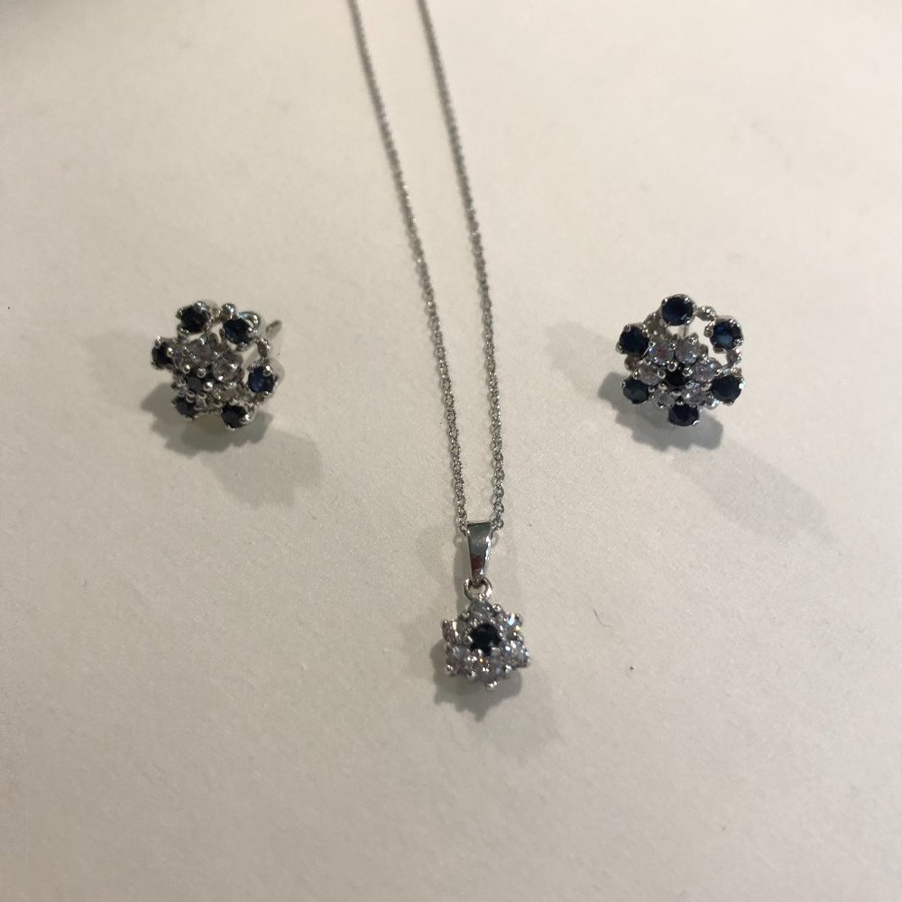 sapphire and zirconia necklace and earrings